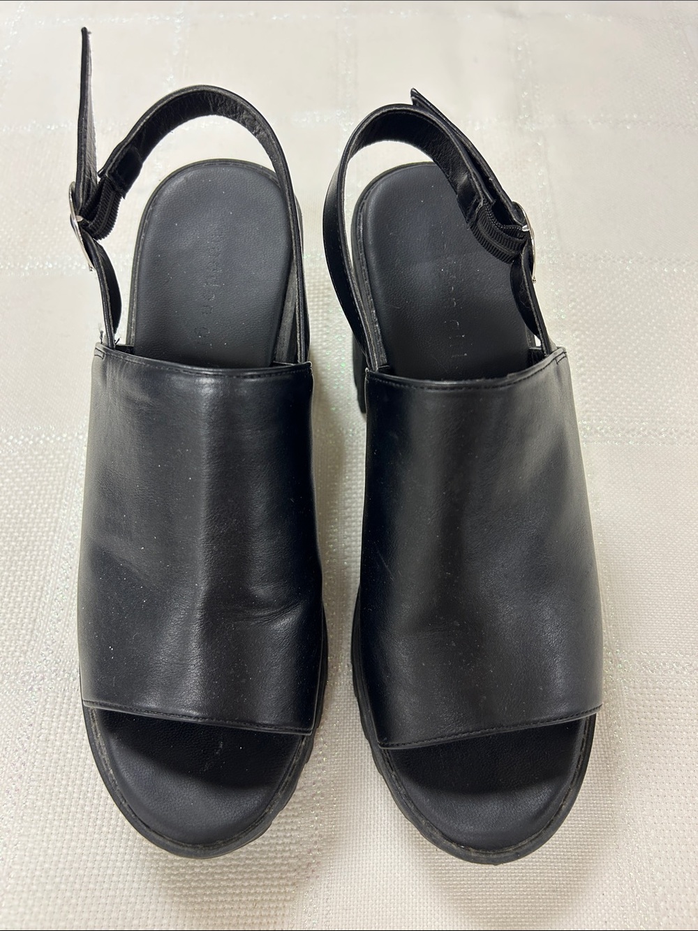 Madden Girl Black Open-Toe Slingback Leather Mules